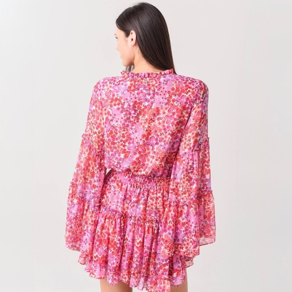 Misa Los Angeles New with Tags Leeva Mini Floral Long Sleeve Chiffon Dress Sz M - Picture 5 of 8